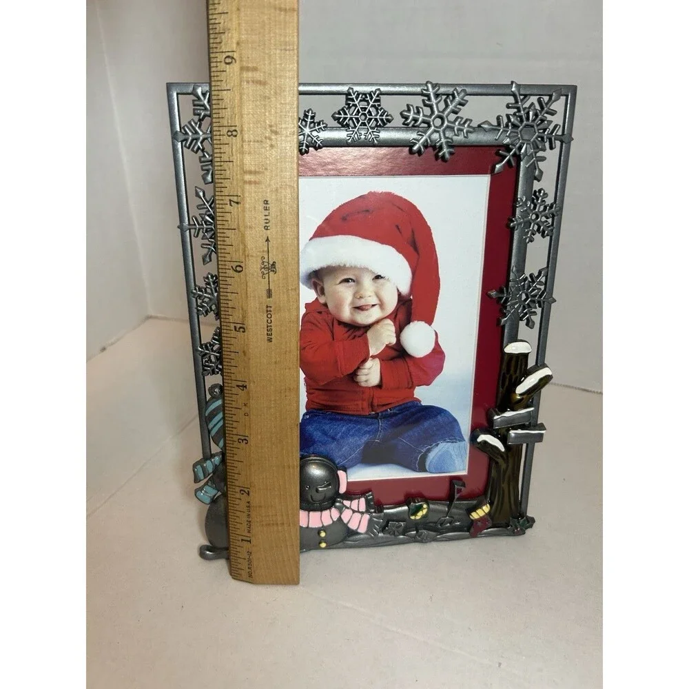 Christmas Winter Snowman Pewter Picture Frame 4x6/5x7 Holiday Decor New Open Box